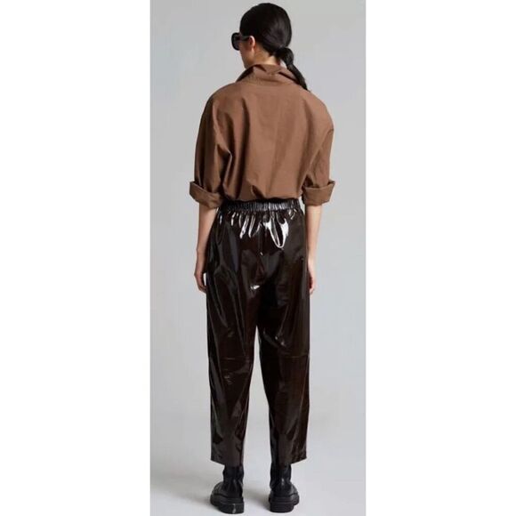 Samsoe Samsoe Paloma Trousers in Lambskin in Chocolate Plum Brown Lambskin Leath - Picture 2 of 9